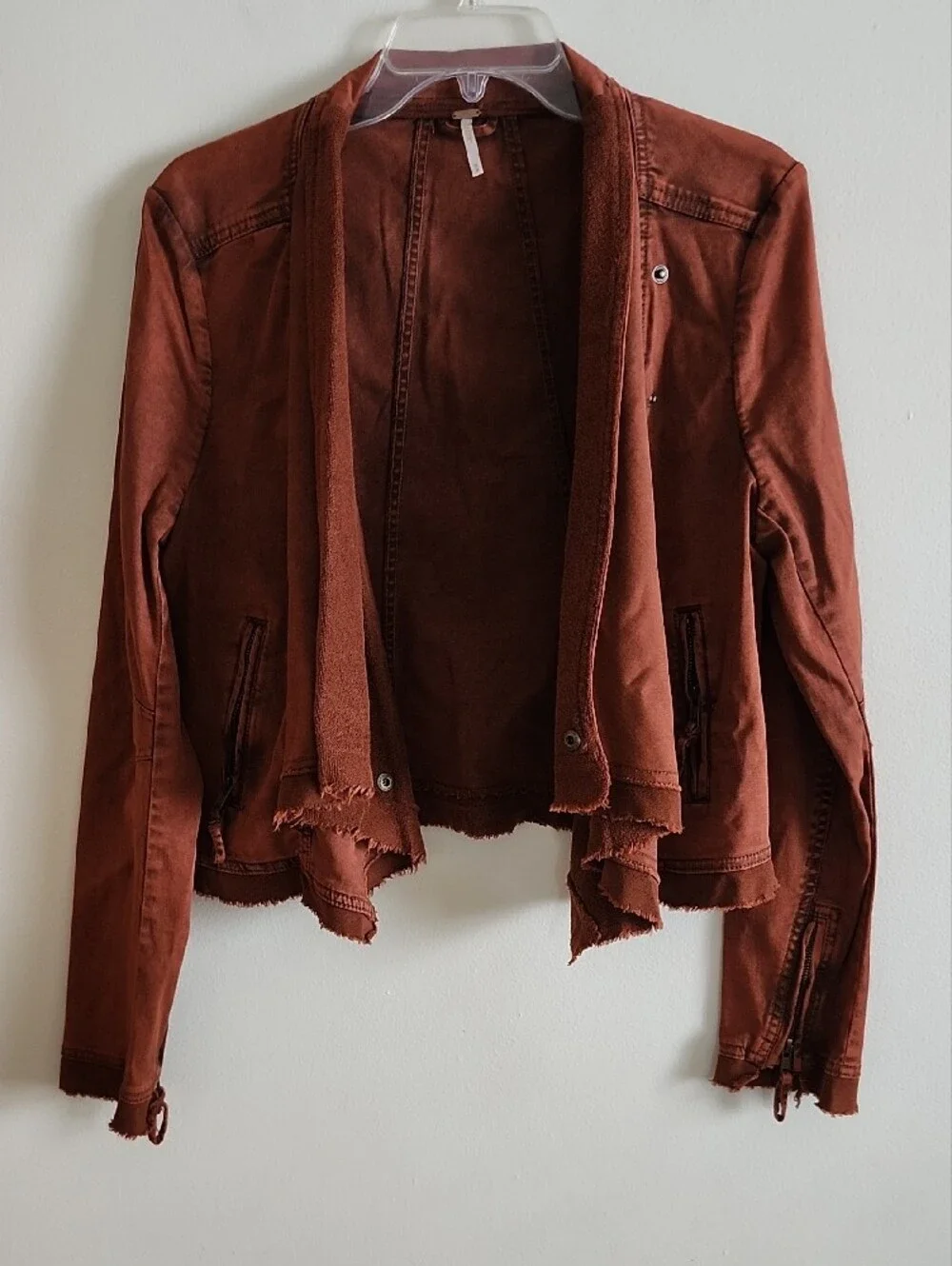 Free People Boho Collapsing Twill Raw Edge Jacket Hanna Rustic Orange women Sz M